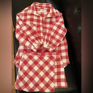 Zara Girls Tweed Set , shirt and skort size 10 in pink and white